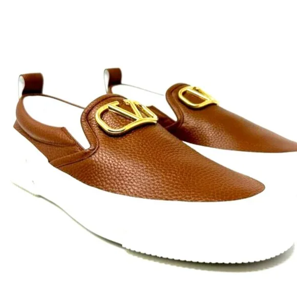 VALENTINO GARAVANI Vlogo Plaque Slip-on Sneakers In Brown - $850 - EU 42 / US 9